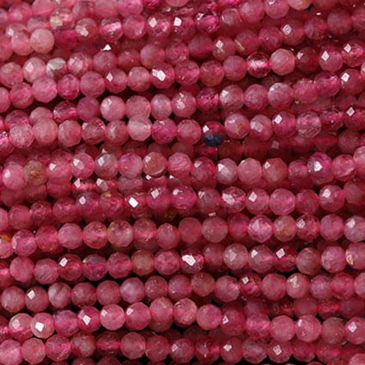 PINK TOURMALINE 2mm High Grade Faceted Gemstone Beads Strand
